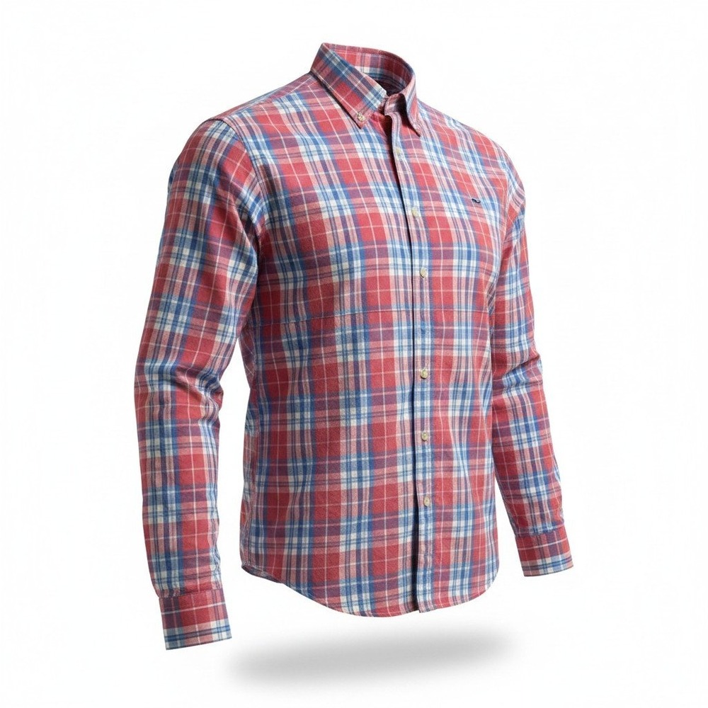 Vineyard Vines Button Down Shirt Mens M Red Blue Plaid Slim Fit Whale Shirt